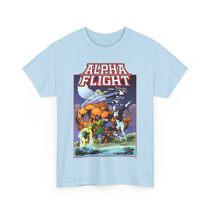Alpha Flight T-Shirt - John Byrne Art - Guardian, Aurora, Northstar, Shaman, Snowbird, Puck - Marvel Comics - Canada's Super-Team