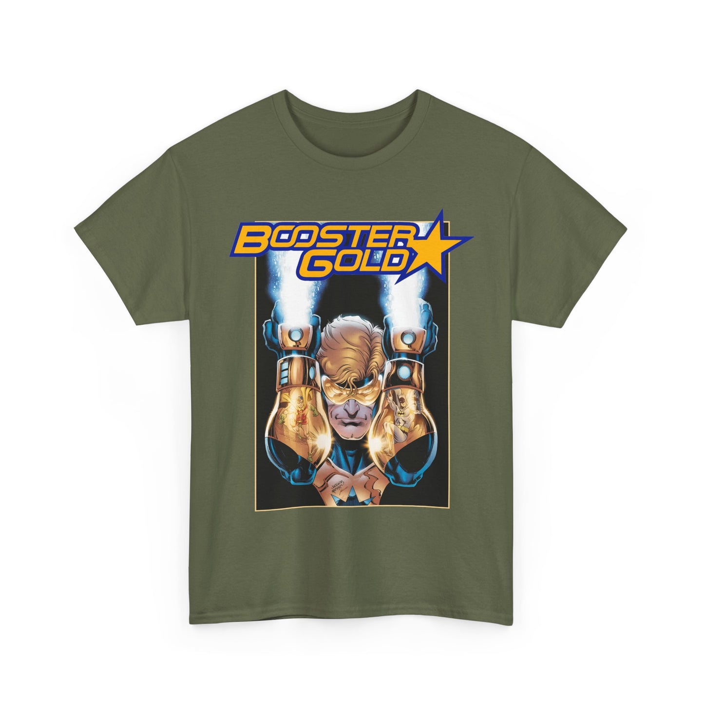Booster Gold T-Shirt - Dan Jurgens Art - Batman & Robin in His Gauntlets - DC Comics