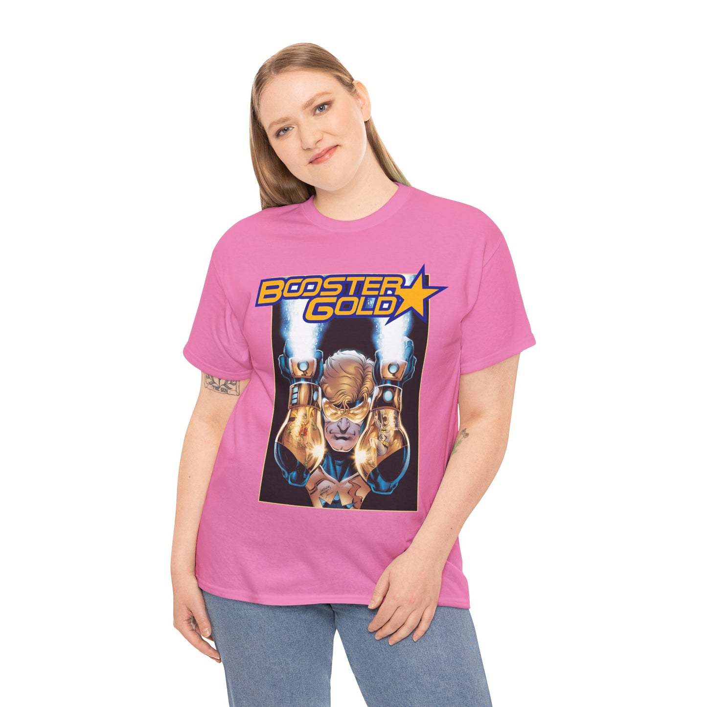 Booster Gold T-Shirt - Dan Jurgens Art - Batman & Robin in His Gauntlets - DC Comics