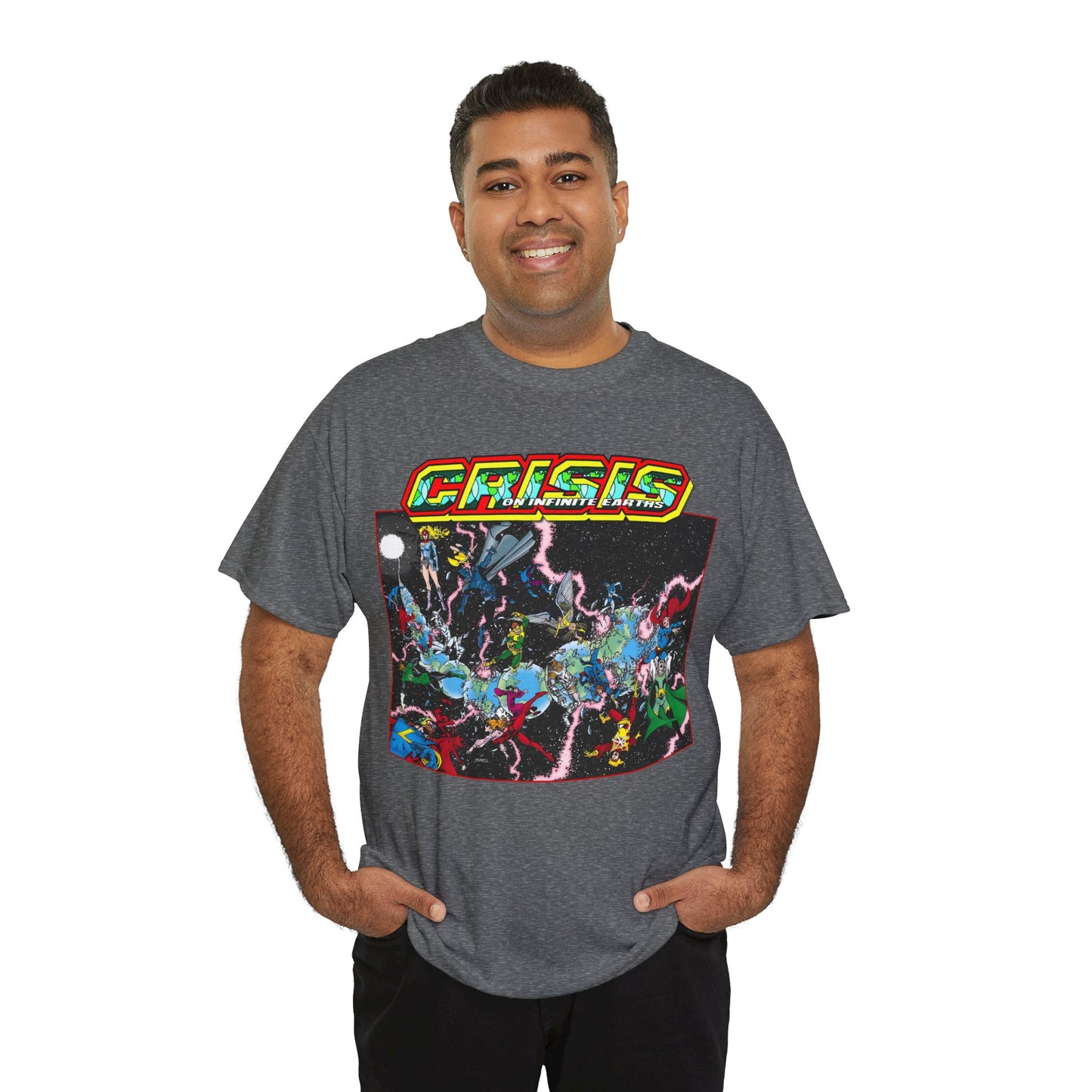 Crisis on Infinite Earths T-Shirt - George Perez Art - #1 Cover, First Issue - Harbinger, Pariah, Obsidian, Firestorm - DC Comics