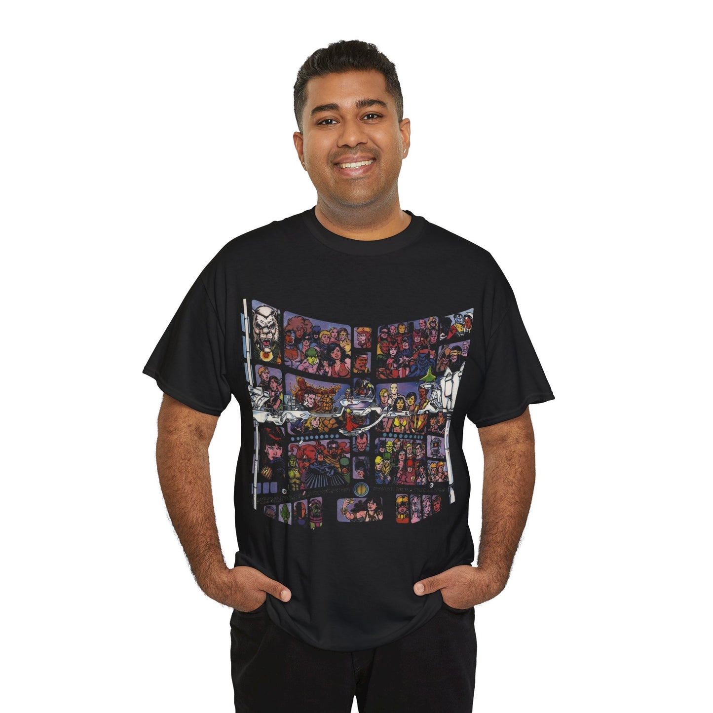Focus on George Perez T-Shirt - Monitor, New Teen Titans, Avengers, Fantastic Four - DC & Marvel Comics - Note: Black Tee is a Negative Space Piece and is Borderless