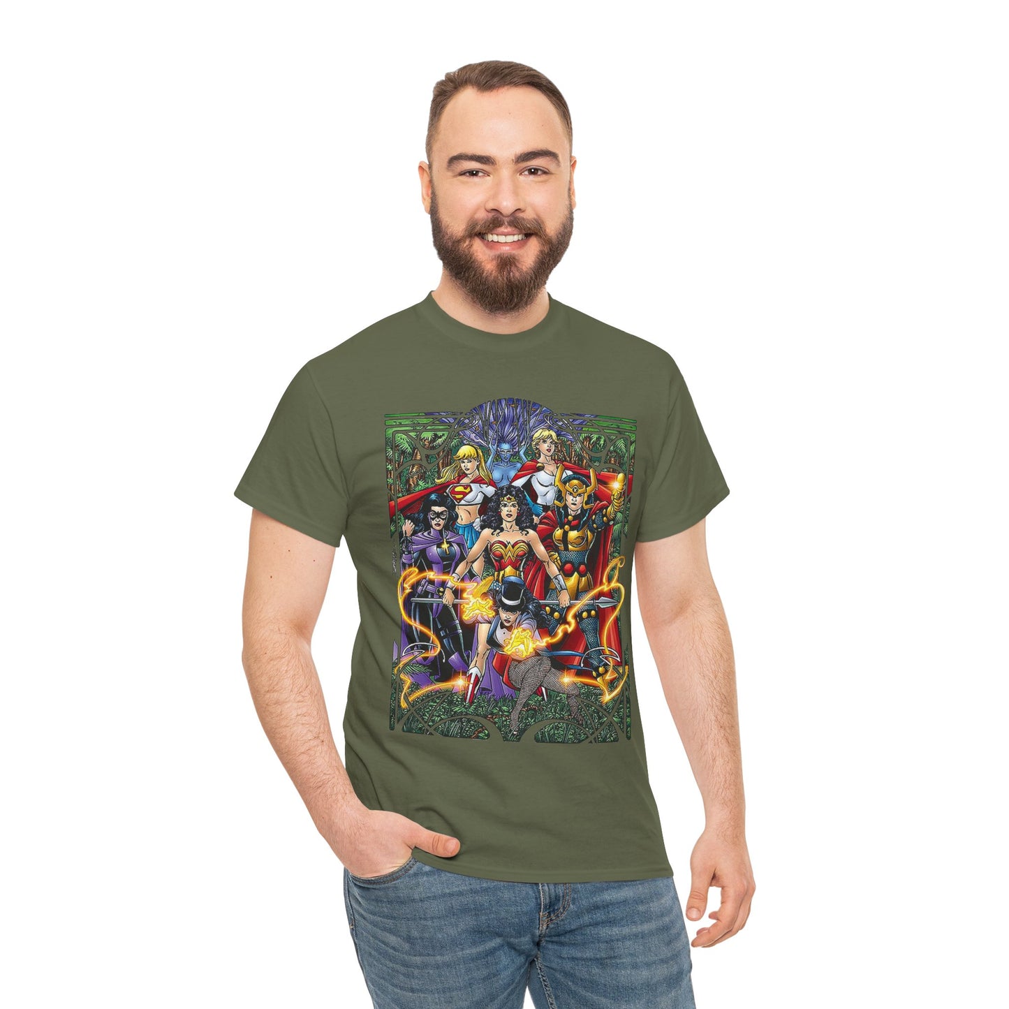 Justice League of Amazons T-Shirt - George Perez Art - Wonder Woman, Zatanna, Supergirl, Power Girl, Huntress, Big Barda - JLA - DC Comics