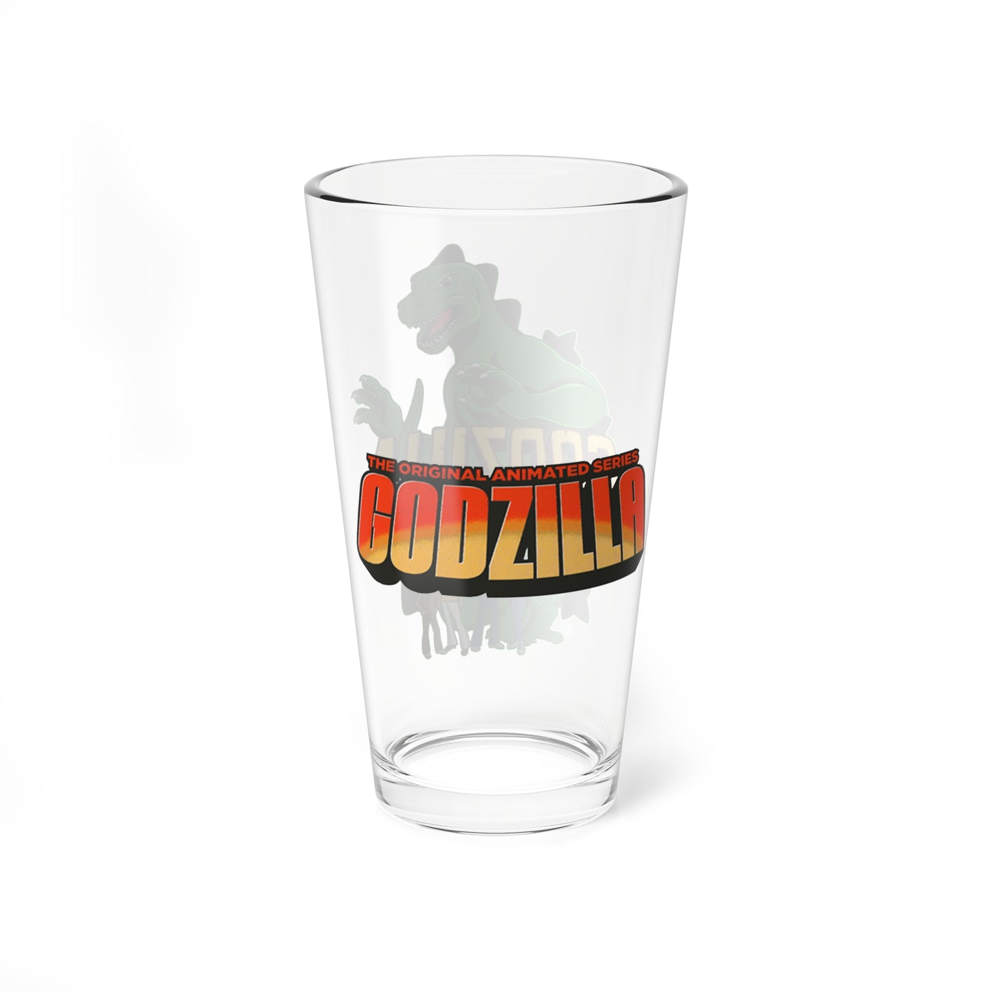 Godzilla Pint Glass, 16oz - Hanna-Barbera Animated Series - Godzooky - Toho - Saturday Morning - Classic 1970s Cartoon