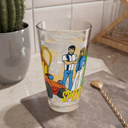 Speed Buggy Pint Glass, 16oz - Hanna-Barbera Saturday Morning Cartoon - Debbie, Mark, and Tinker - Solving Mysteries & Participating in Racing Competitions Around the World