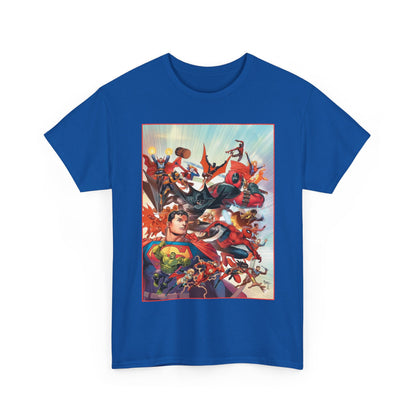 DC/Marvel T-Shirt - The Cosmic Kiss Caper & Other Stories Cover Art - Superman, Deadpool, Spider-Man, Harley Quinn, Batman Beyond, Static, Dr. Strange - DC Comics/Marvel