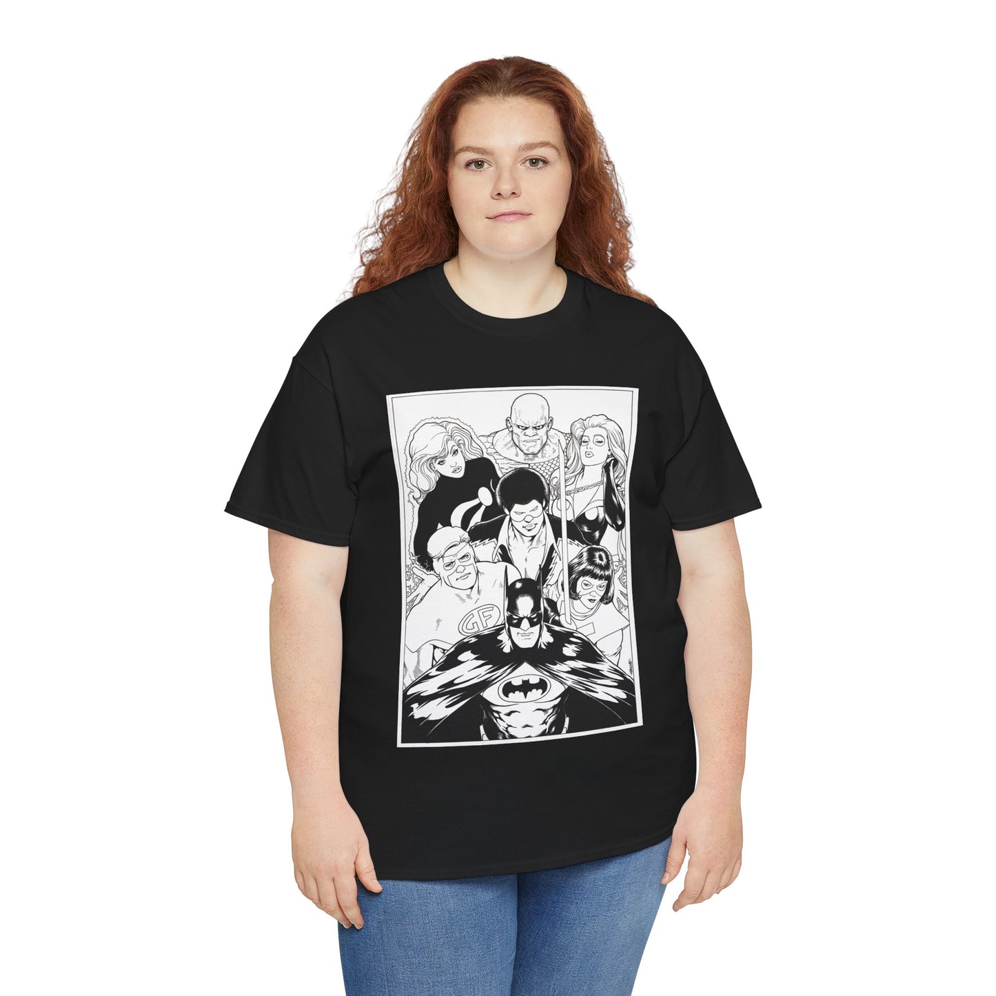 Batman & the Outsiders T-Shirt - Kevin Maguire Art - Black & White - Black Lightning, Metamorpho, Halo, Looker, Katana, Geo-Force - DC Comics
