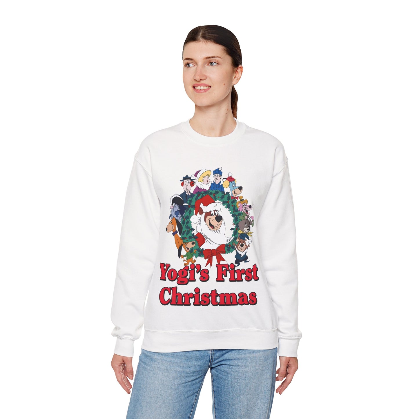 Yogi's First Christmas Crewneck Sweatshirt - Hanna-Barbera TV Holiday Special - Snagglepuss, Huckleberry Hound, Ranger Smith