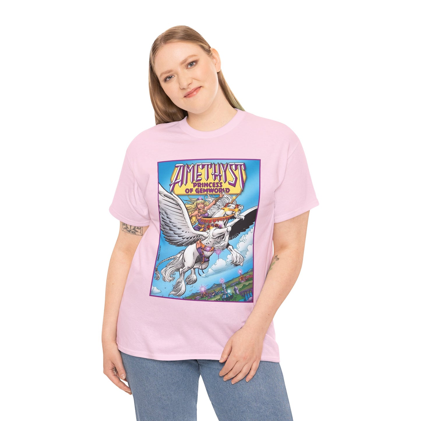 Amethyst Princess of Gemworld T-Shirt - George Perez Art - Riding Her Pegasus - DC Comics