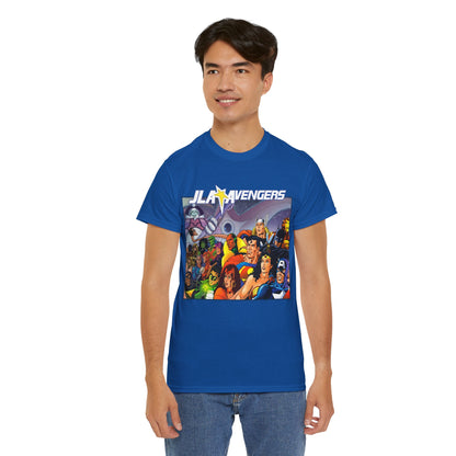JLA/Avengers T-Shirt - George Perez Art - Wonder Woman, Scarlet Witch, Batman, Thor, Iron Man, Superman - DC Comics, Marvel Comics
