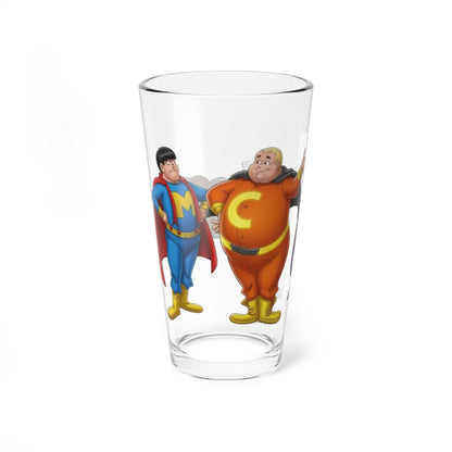 Robonic Stooges Pint Glass 16oz Hanna-Barbera Three Stooges Cartoon Moe Larry Curly Retro 70s Bionic Superhero Nostalgia Cup Barware Gift