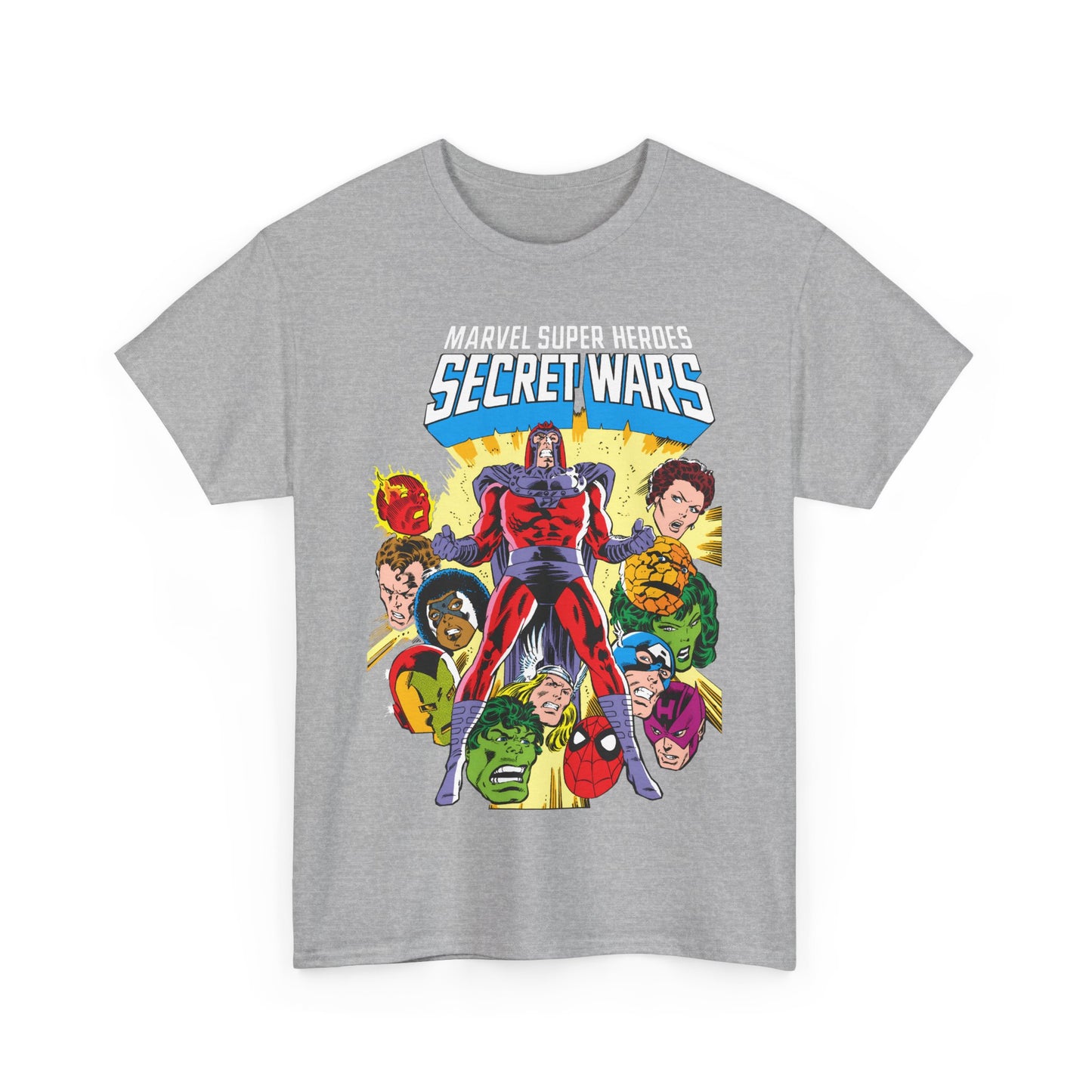 Marvel Super Heroes Secret Wars T-Shirt - Magneto, Captain America, Iron Man, She-Hulk, Hulk, Human Torch, Captain Marvel, Hawkeye - Marvel Comics