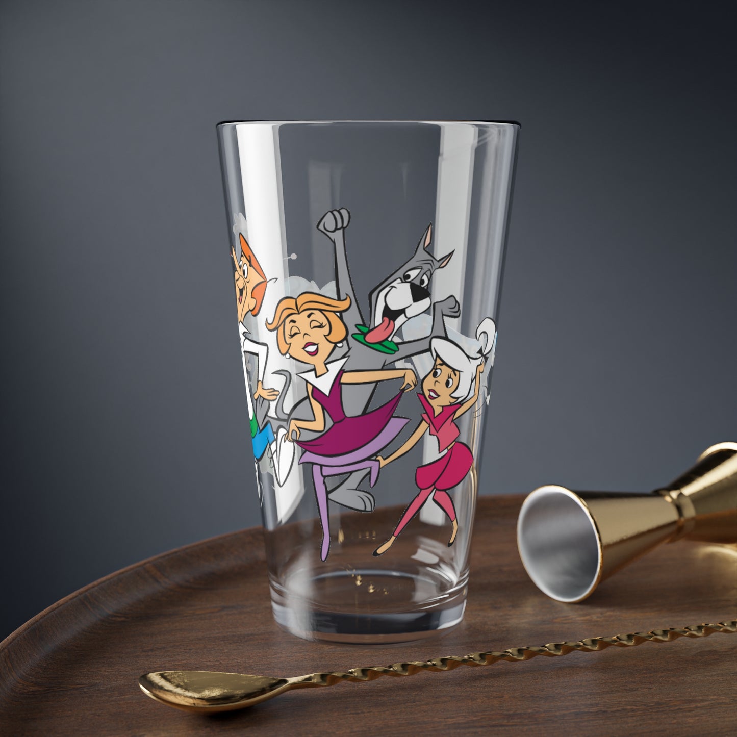Jetsons Pint Glass, 16oz - George, Jane, Judy, Astro, Elroy - Hanna-Barbera Cartoon - Futuristic