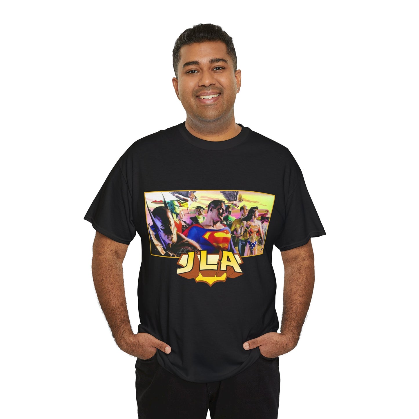 JLA T-Shirt - Alex Ross Art - Superman, Batman, Wonder Woman, Hawkman, Green Lantern, Black Canary, Flash, Martian Manhunter, Green Arrow - Justice League - DC Comics