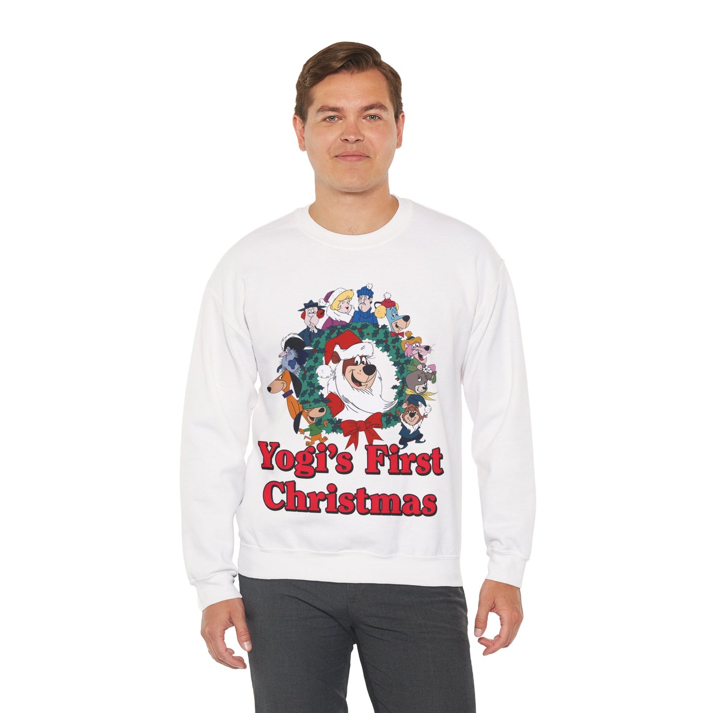 Yogi's First Christmas Crewneck Sweatshirt - Hanna-Barbera TV Holiday Special - Snagglepuss, Huckleberry Hound, Ranger Smith
