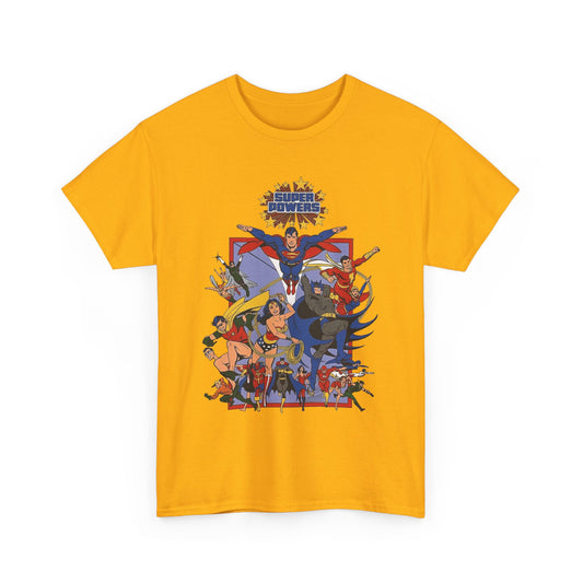 Super Powers T-Shirt - Superman, Flash, Wonder Woman, Batman, Batgirl, Robin, Plastic Man, Aquaman, Hawkman, Supergirl - 1980s Kenner Toy Line - Retro DC Comics