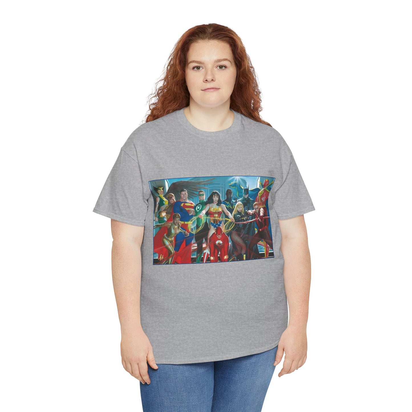 Justice League T-Shirt - Alex Ross Art - Superman, Wonder Woman, Batman, Flash, Black Canary, Vixen, Black Lightning, Green Lantern, Geo-Force, Red Tornado - DC Comics