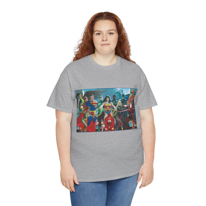 Justice League T-Shirt - Alex Ross Art - Superman, Wonder Woman, Batman, Flash, Black Canary, Vixen, Black Lightning, Green Lantern, Geo-Force, Red Tornado - DC Comics