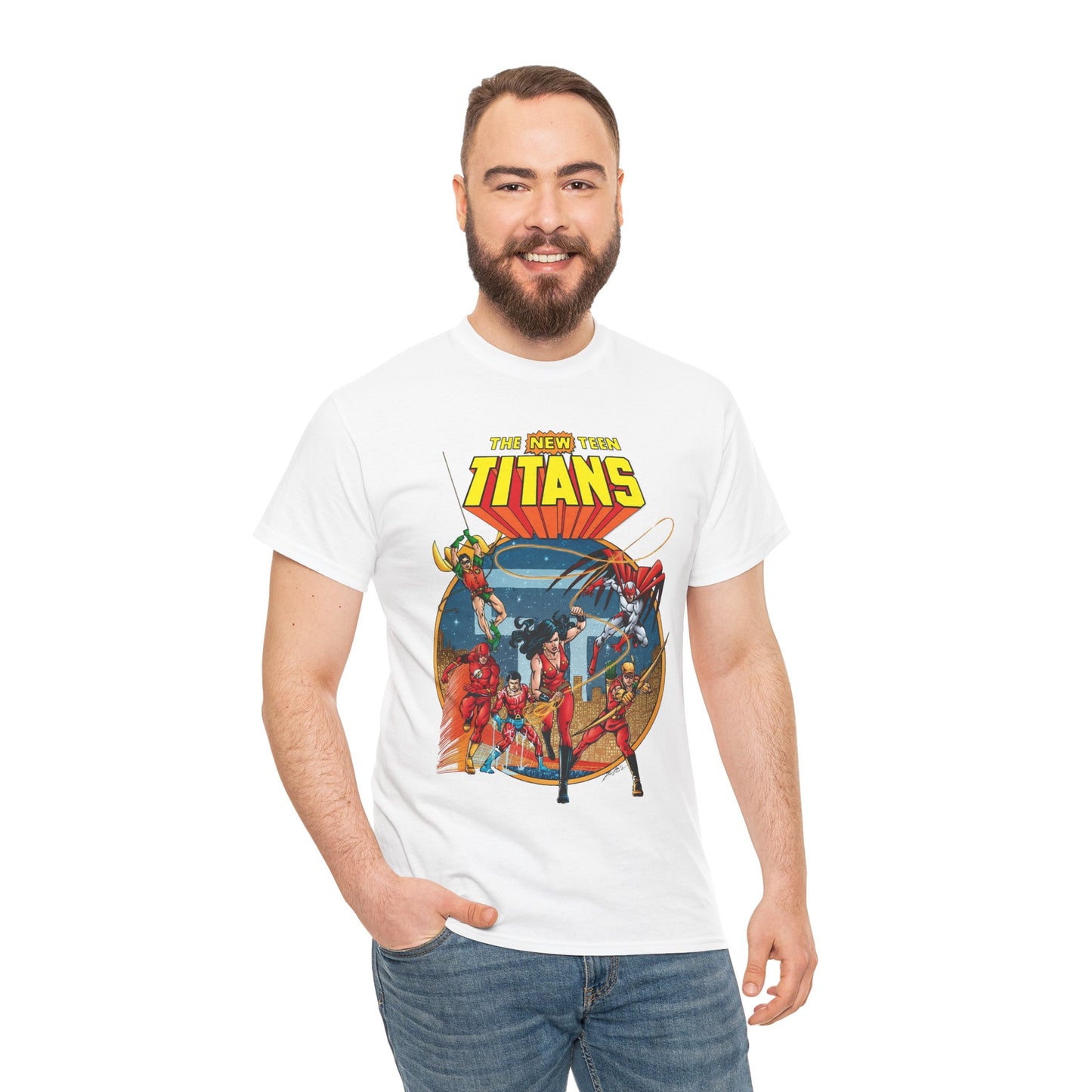 New Teen Titans T-Shirt - George Perez Art - Wonder Girl, Flash, Robin, Speedy, Aqualad, Hawk - DC Comics
