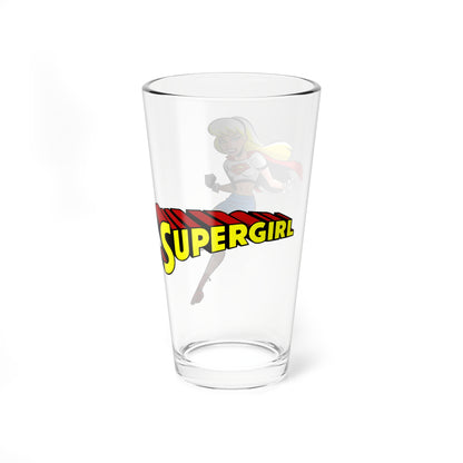 Supergirl Pint Glass - Superman Animated Series Art - 16oz Kara STAS Retro Gift - 90s DC Comics Cartoon - Kryptonian Superheroine Barware