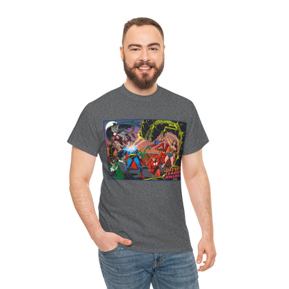 Justice League of America T-Shirt - Brian Bolland Art - Superman, Green Lantern, Wonder Woman, Batman, Flash, Elongated Man, Black Canary, Green Arrow, Atom - DC Comics