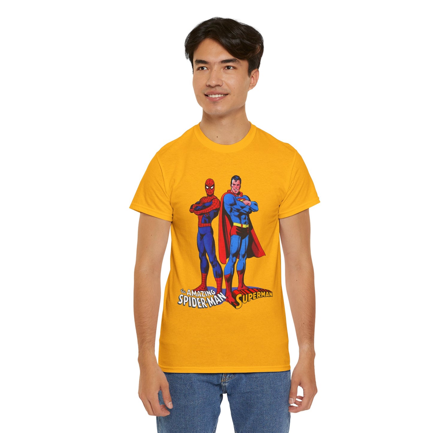 Amazing Spider-Man & Superman T-Shirt - Classic 1970s Marvel/DC Comics Crossover - Peter Parker & Clark Kent