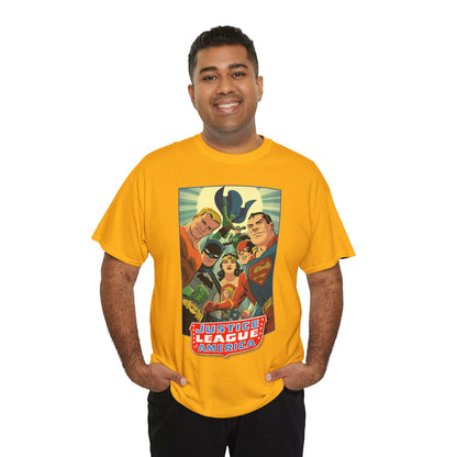 Justice League of America T-Shirt - Michael Cho Art - Superman, Flash, Wonder Woman, Green Lantern, Batman, Martian Manhunter - Silver Age Team - DC Comics