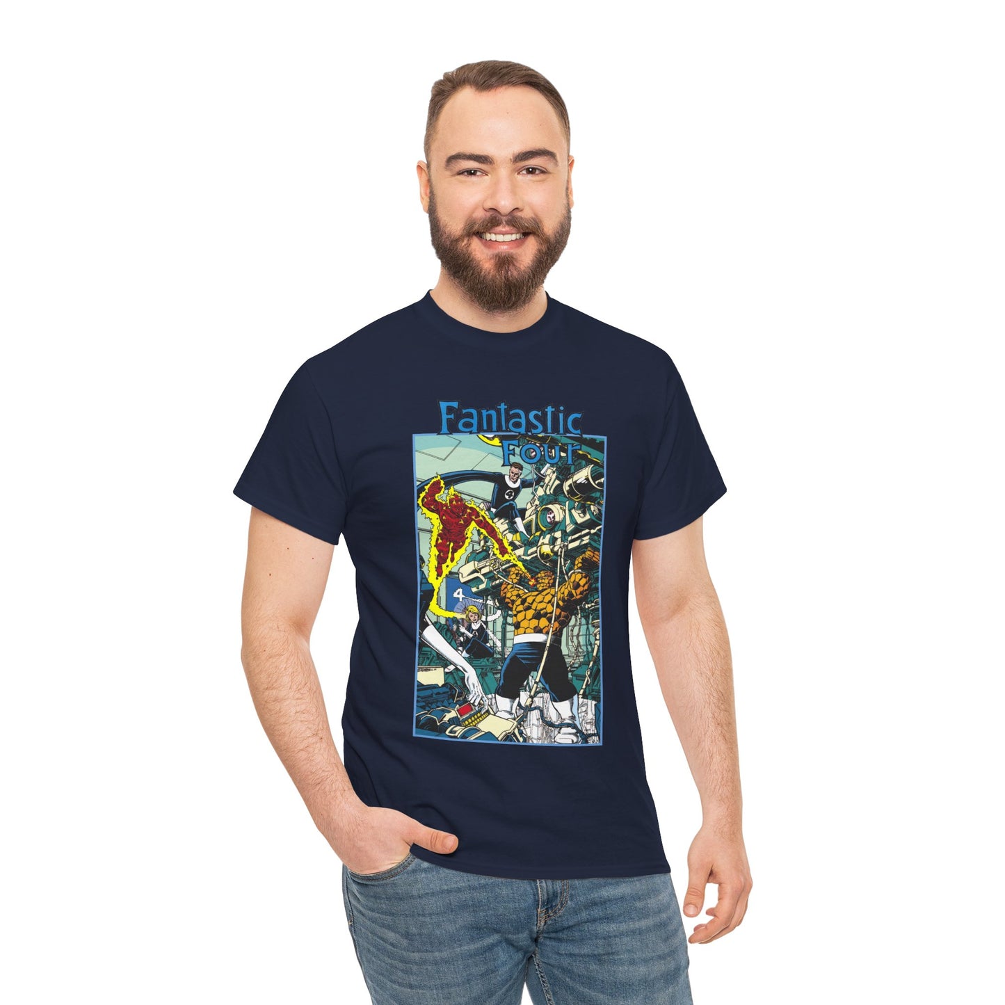 Fantastic Four T-Shirt - George Perez Art - Reed Richards, Invisible Woman, Human Torch, The Thing - Marvel Comics