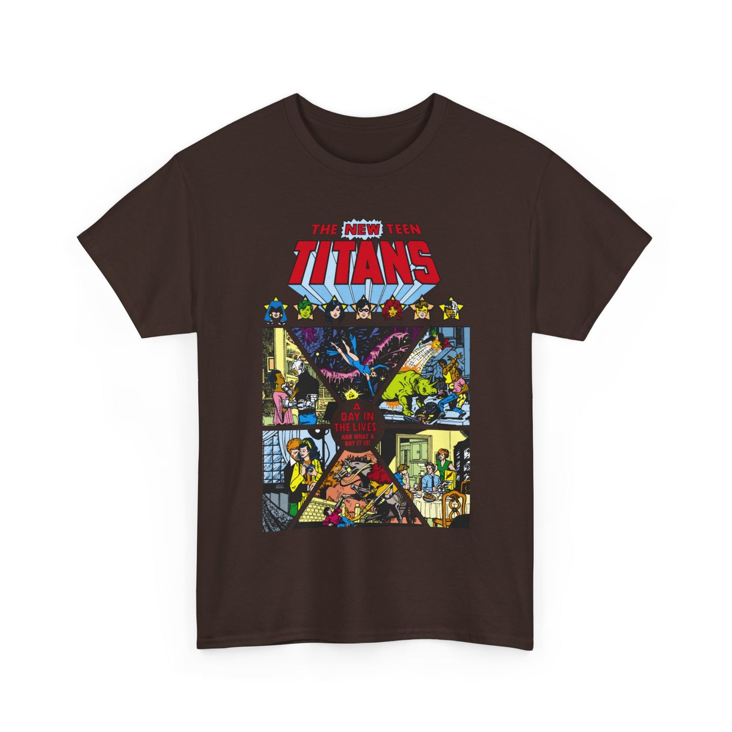 New Teen Titans T-Shirt - George Perez Art - #8 Cover - A Day in the Life - Robin, Wonder Girl, Cyborg, Starfire, Raven, Changeling, Kid Flash - DC Comics