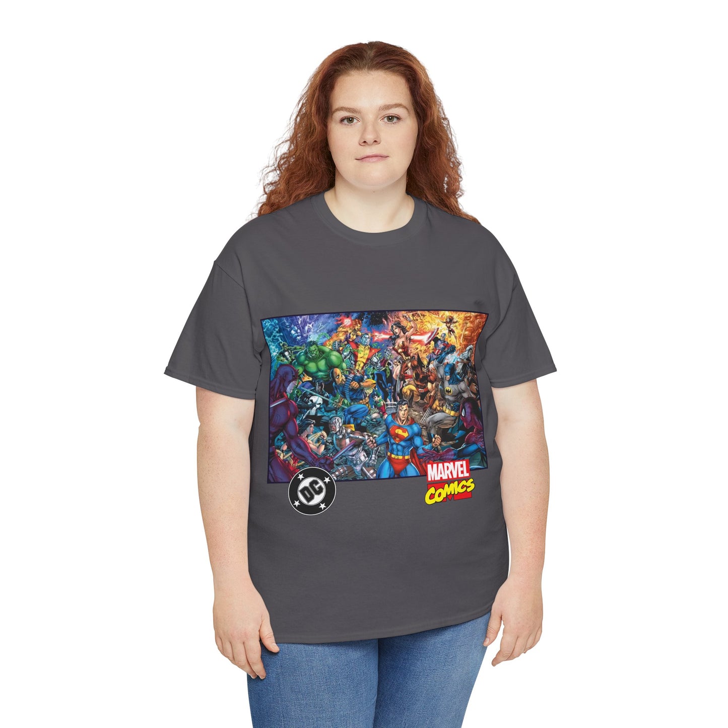 DC Vs Marvel T-Shirt - Jim Lee Art - Batman, Superman, Spider-Man, Wolverine, Wonder Woman, Daredevil, Hulk, Captain America, Deathstroke, Storm, Colossus - DC Comics, Marvel Comics Crossover