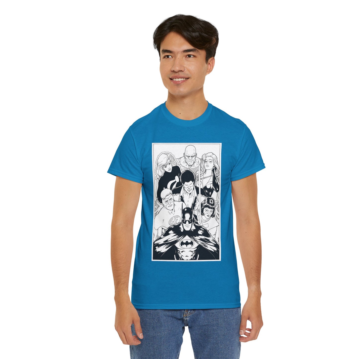 Batman & the Outsiders T-Shirt - Kevin Maguire Art - Black & White - Black Lightning, Metamorpho, Halo, Looker, Katana, Geo-Force - DC Comics