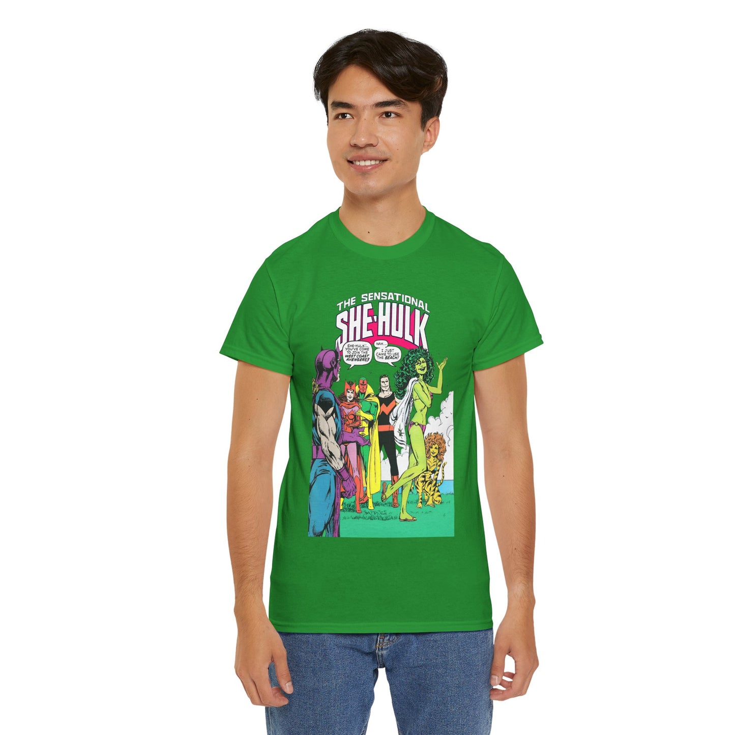 She-Hulk T-Shirt - John Byrne Art - West Coast Avengers Appearance - Hawkeye, Scarlet Witch, Wonder Man, Vision, Tigra - Marvel Comics