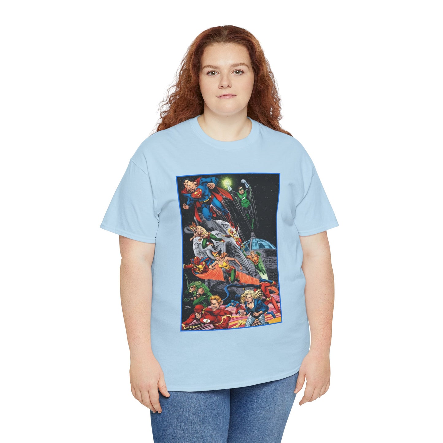 Justice League of America T-Shirt - Jerry Ordway Art - Superman, Wonder Woman, Firestorm, Flash, Black Canary, Atom - DC Comics