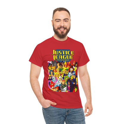 Justice League International T-Shirt - Kevin Maguire DC Comics Sourcebook Art - Booster Gold, Blue Beetle, Batman, Martian Manhunter, Captain Atom, Fire, Ice, Guy Gardner