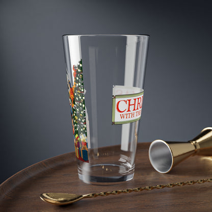 Christmas With the DC Super-Heroes Pint Glass, 16oz - John Byrne Art - Superman, Green Arrow, Teen Titans - Festive Holiday Barware