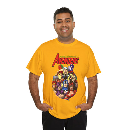 Avengers T-Shirt - George Perez Art - Captain America, Vision, Wonder Man, Iron Man, Thor, Hawkeye, Scarlet Witch - Popular Marvel Comics Characters