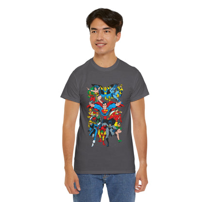 DC Legends T-Shirt - Linda Medley, Arthur Adams Art - Superman, Wonder Woman, Batman, Creeper, Black Canary, Guy Gardner, Blue Beetle, Booster Gold, Dr. Fate, Flash - DC Comics