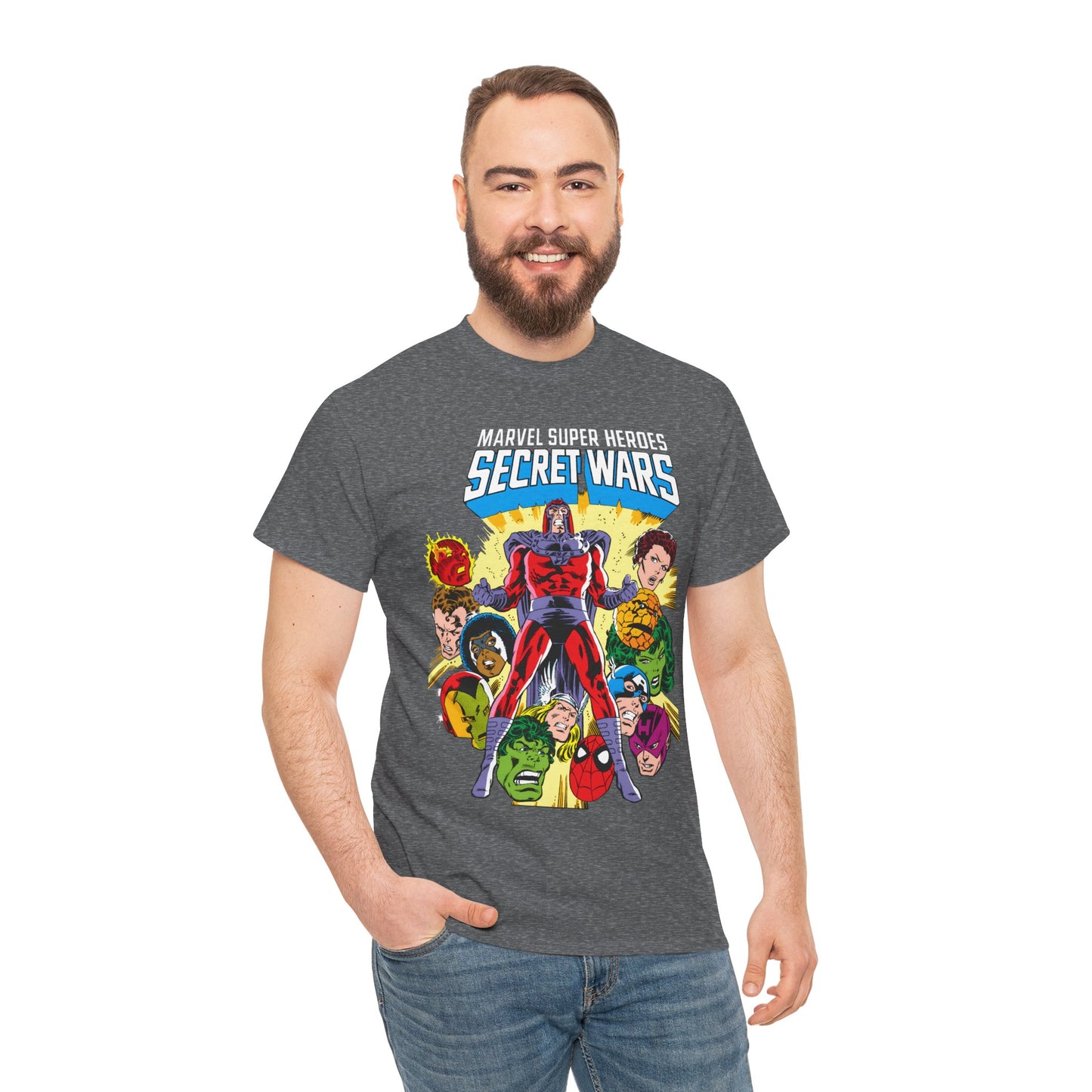 Marvel Super Heroes Secret Wars T-Shirt - Magneto, Captain America, Iron Man, She-Hulk, Hulk, Human Torch, Captain Marvel, Hawkeye - Marvel Comics