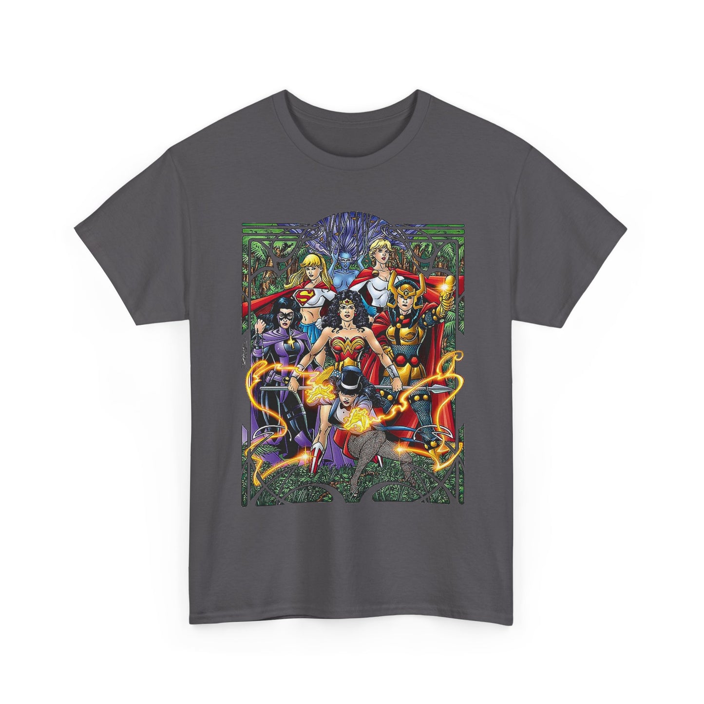 Justice League of Amazons T-Shirt - George Perez Art - Wonder Woman, Zatanna, Supergirl, Power Girl, Huntress, Big Barda - JLA - DC Comics