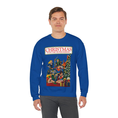 Christmas With the DC Super-Heroes Heavy Blend Crewneck Sweatshirt - Superman, Batman, Green Arrow, Black Canary - Festive Holiday Shirt