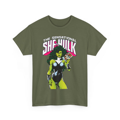 Sensational She-Hulk T-Shirt - Classic John Byrne Art - Jennifer Walters, Hulk's Cousin - Marvel Comics - Popular 1980s Series - "Rip Up Your X-Men!"
