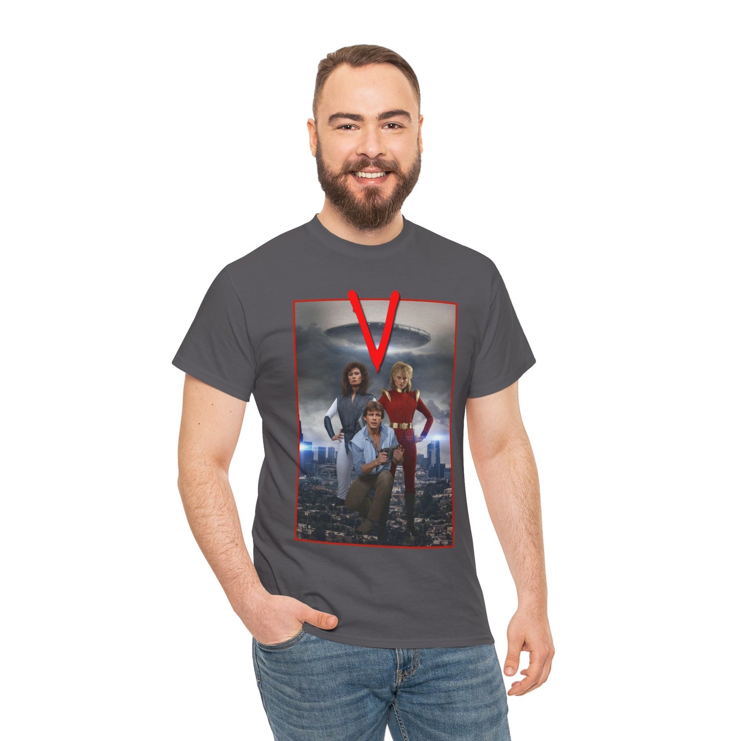 V T-Shirt - Visitors 1983 NBC Sci-Fi Aliens Series - Mike Donovan, Diana, Lydia