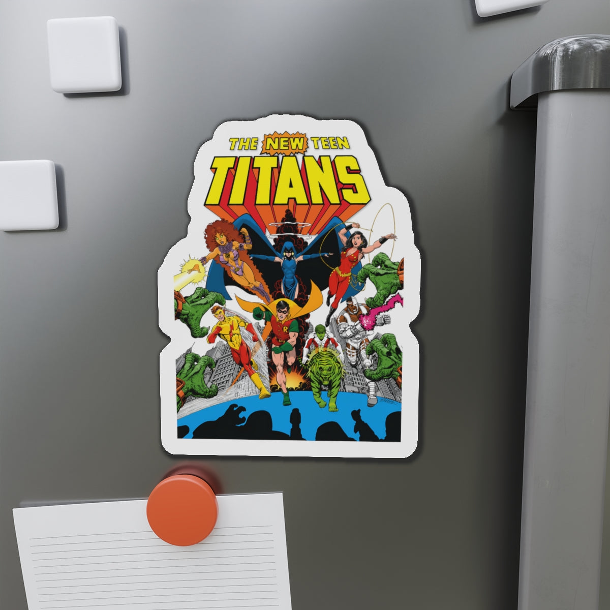 New Teen Titans Die-Cut Magnet - George Perez Art - Robin, Wonder Girl, Cyborg, Starfire, Raven, Kid Flash, Changeling - DC Comics - 3", 4", 5", 6"