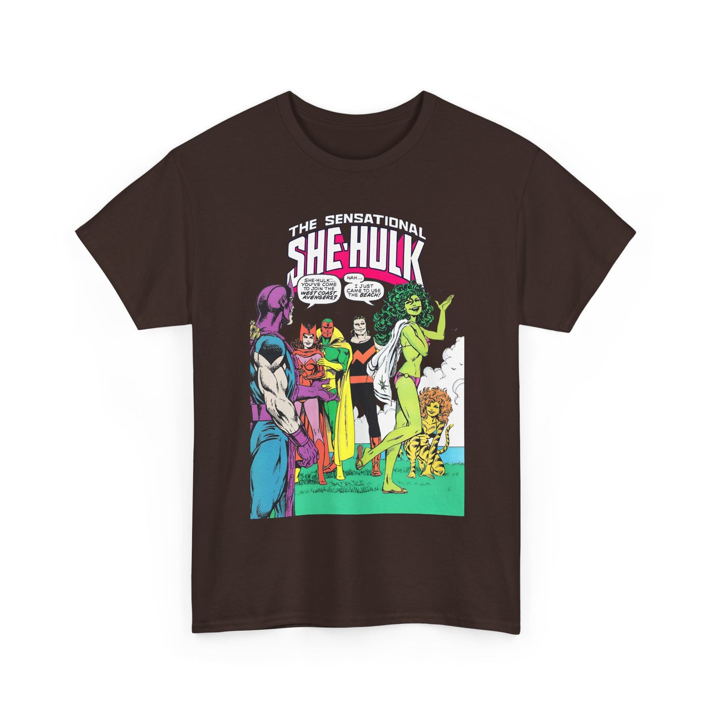 She-Hulk T-Shirt - John Byrne Art - West Coast Avengers Appearance - Hawkeye, Scarlet Witch, Wonder Man, Vision, Tigra - Marvel Comics