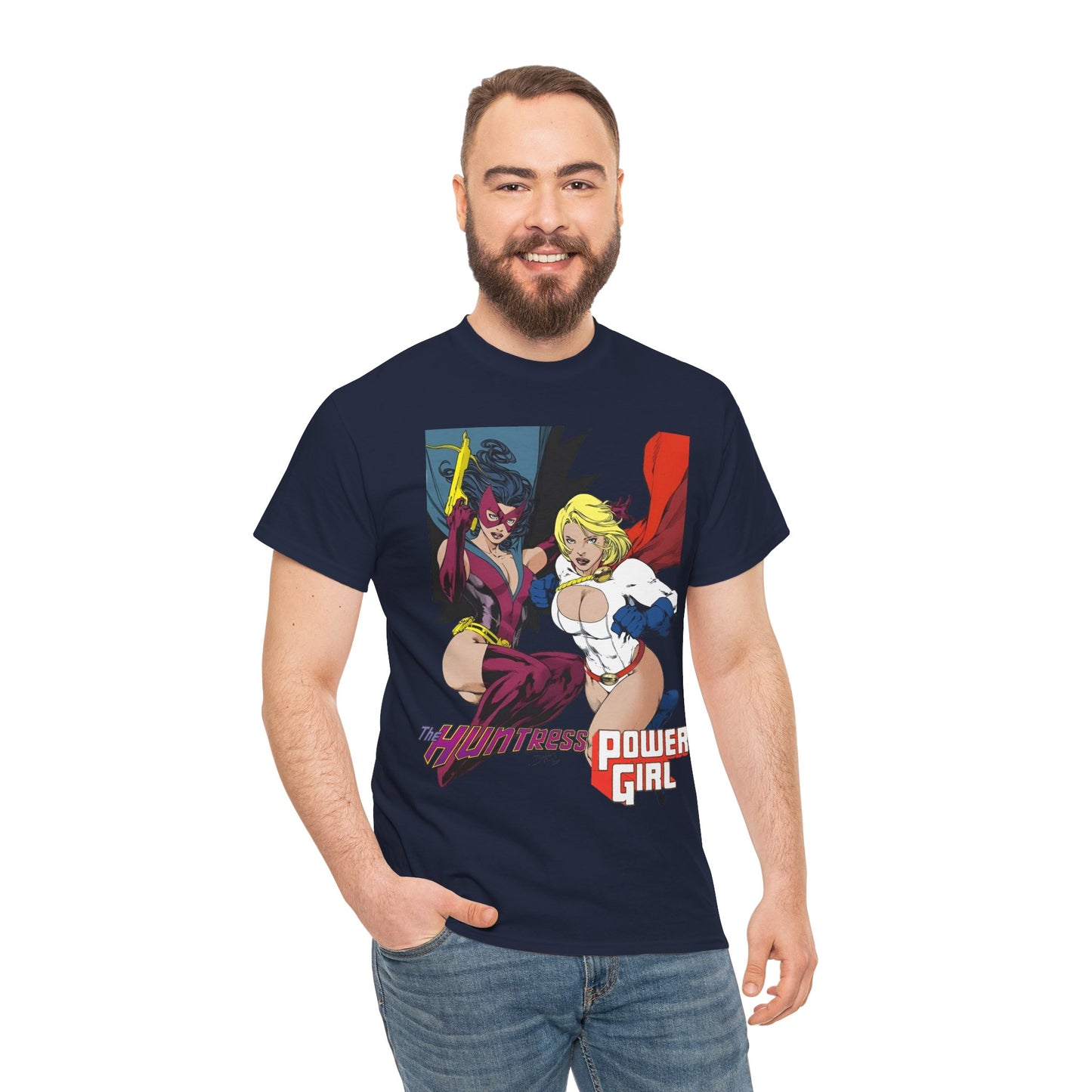 Huntress & Power Girl T-Shirt - Ed Benes Art - Justice Society, JSA, Earth 2 - DC Comics Bronze Age, Pre-Crisis Heroes