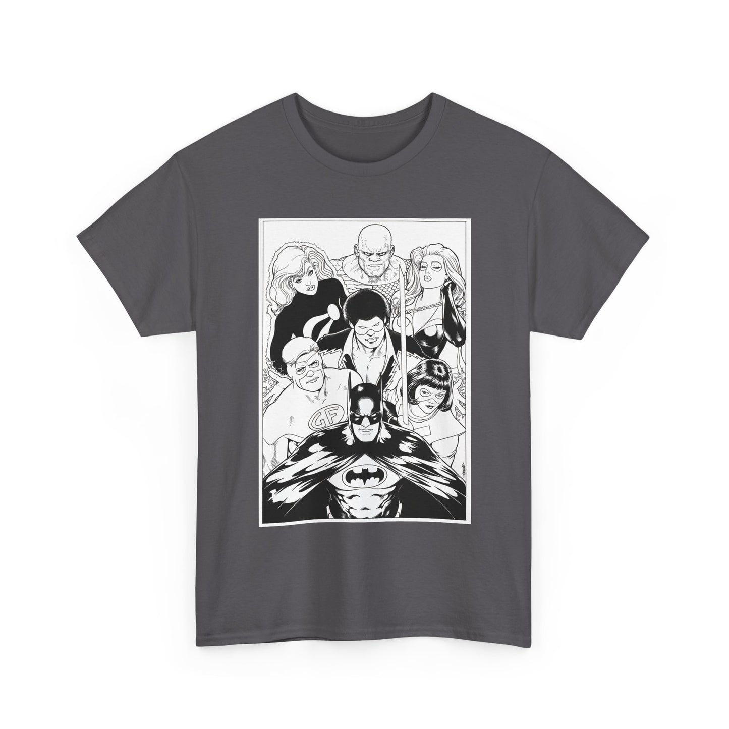 Batman & the Outsiders T-Shirt - Kevin Maguire Art - Black & White - Black Lightning, Metamorpho, Halo, Looker, Katana, Geo-Force - DC Comics