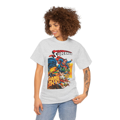 Superman - Panic in the Sky T-Shirt - Dan Jurgens Art - Vs Brainiac & Maxima - Wonder Woman, Booster Gold, Shazam, Batman, Flash, Aquaman, Supergirl - DC Comics
