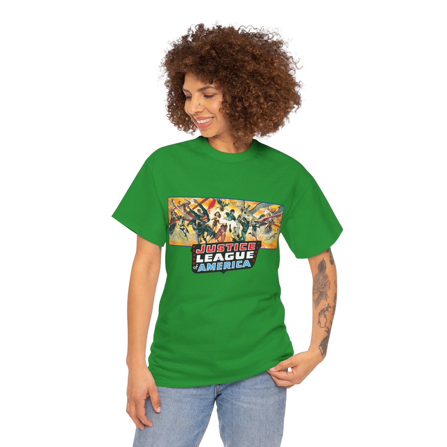 Justice League T-Shirt - Alex Ross Art - Superman, Batman, Wonder Woman, Black Canary, Hawkman, Green Lantern, Adam Strange, Plastic Man, Zatanna - DC Comics