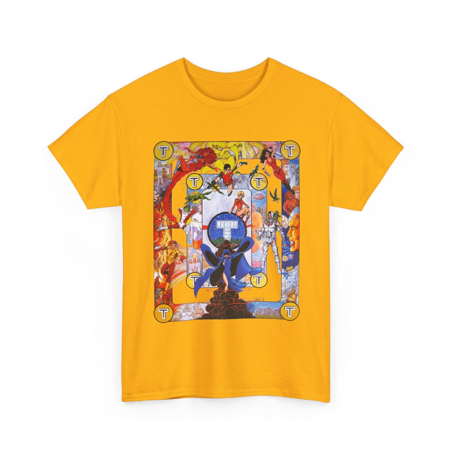 New Teen Titans Poster T-Shirt - George Perez Art - Cyborg, Raven, Robin, Terra, Wonder Girl, Changeling, Kid Flash, Deathstroke, Blackfire - DC Comics