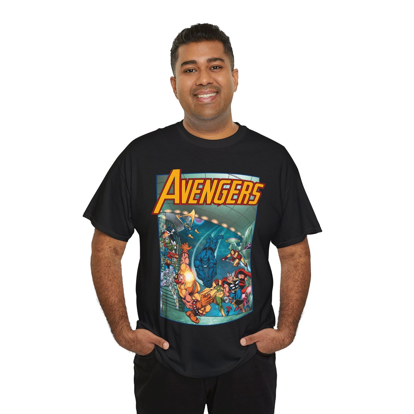 Avengers Vs Guardians of the Galaxy T-Shirt - George Perez Art - Tomorrow's Avengers - Thor, Captain America, Iron Man, Scarlet Witch, Vision, Wonder Man - Marvel Comics