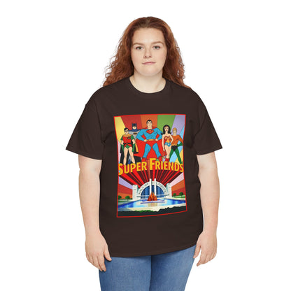 Super Friends T-Shirt - Batman, Superman, Wonder Woman, Robin - Hanna-Barbera Cartoon - DC Comics - Hall of Justice